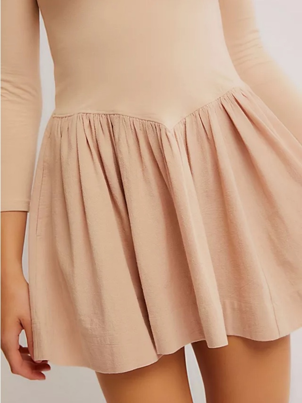 NWT FREE PEOPLE Free-est Onda Drop-Waist Long Sleeve Mini Dress Neutral Size L - Picture 4 of 16